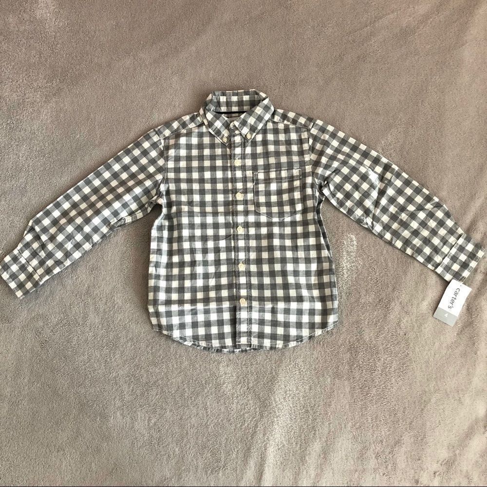 Carter’s Gray & white gingham button down shirt